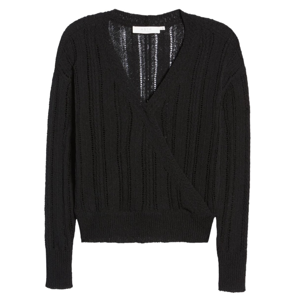 ASTR the Label Black Faux Wrap Pointelle Knit Sweater - Picture 4 of 16